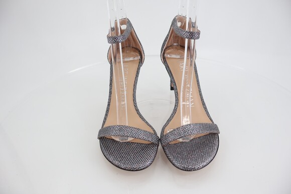 Stuart Weitzman Nunaked Ankle Strap Sandals Silver Gray Glitter Size 5 Evening - Picture 4 of 14